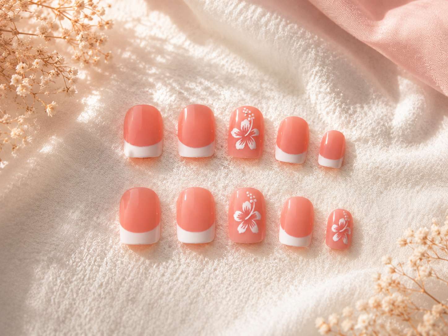 Aloha Blush French – Short Square Press-On Nails