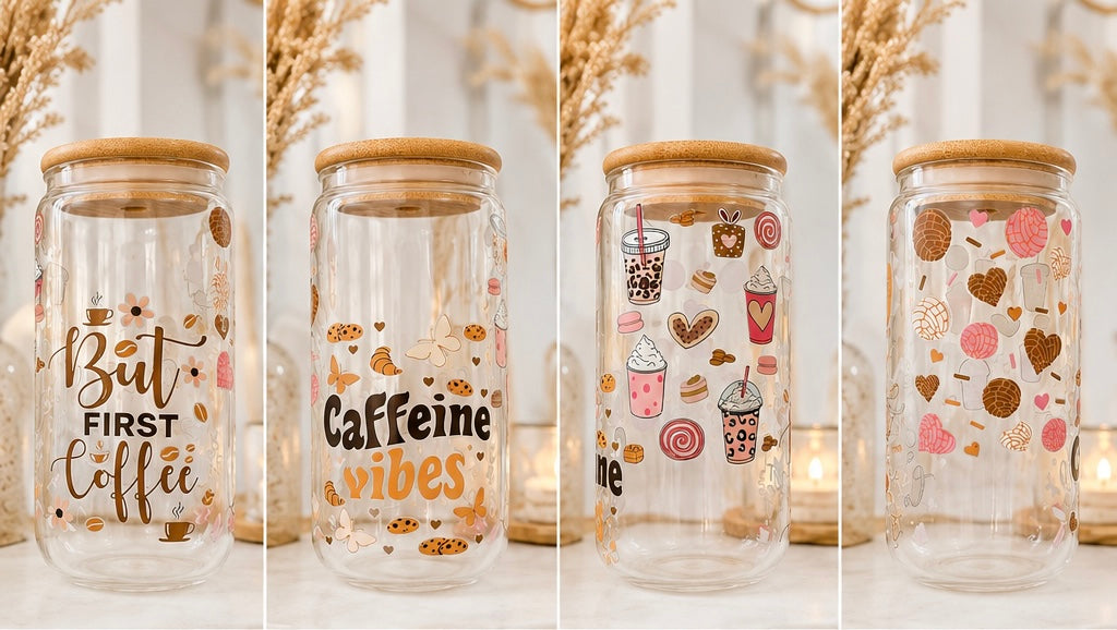 Cute Glass Coffee Tumbler with Bamboo Lid | Coffee Lover Cup