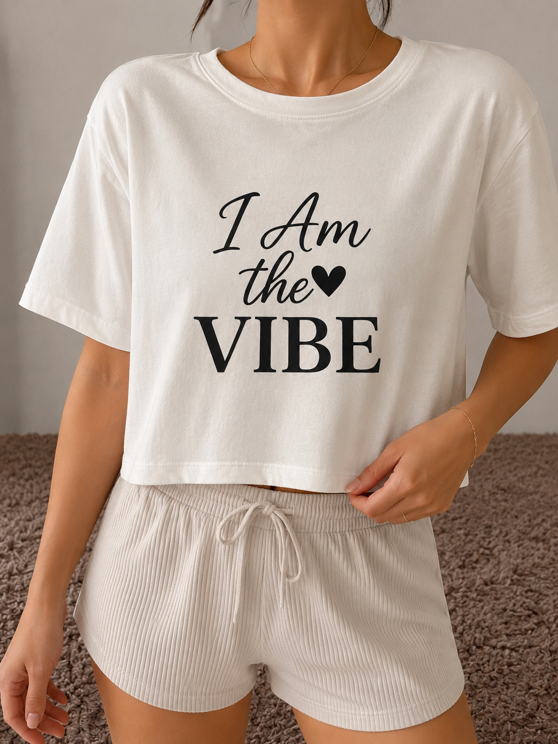 I Am the Vibe Cropped Tee – White
